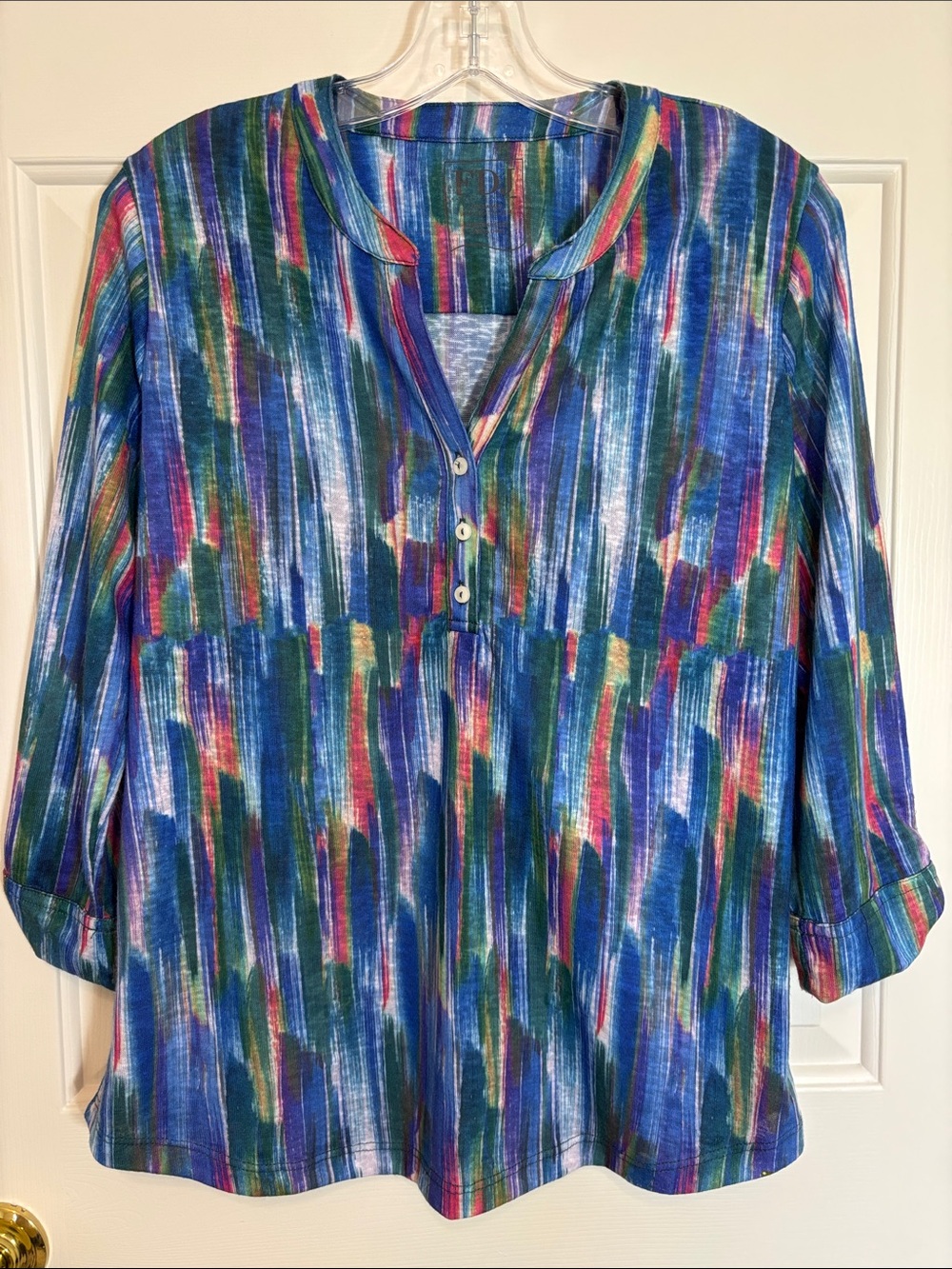 FDJ French Dressing Jeans Abstract Multicolor 3/4 Sleeve Henley Top - Size M
